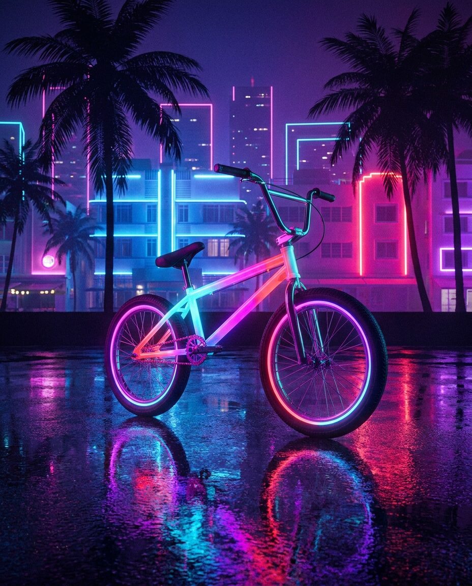BMX-велосипед на неоновой набережной в стиле Вайс-Сити