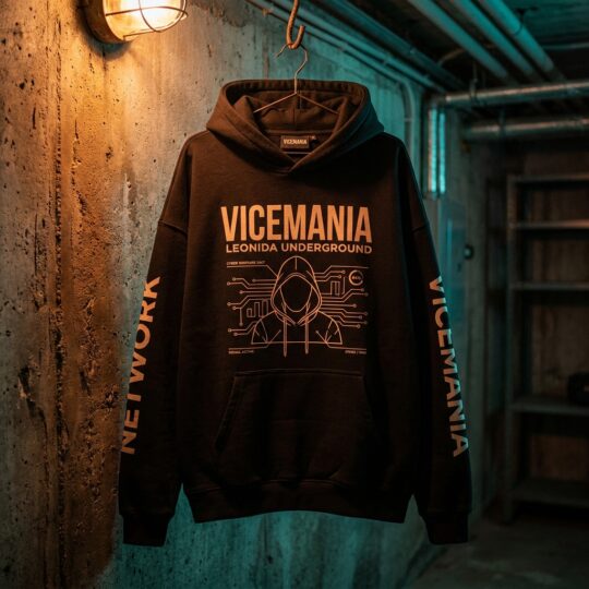 Худи VICEMANIA Leonida Underground, чёрное оверсайз с оранжевым принтом