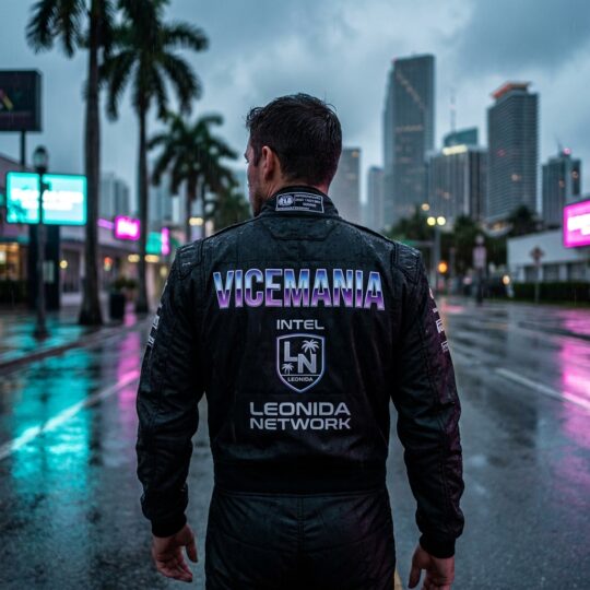 Куртка VICEMANIA Leonida Network, вид со спины на ночной улице