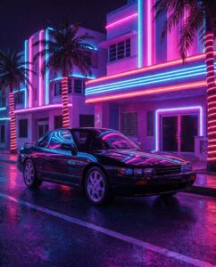 9F в ГТА 6 неоновый спорткар Obey у ночного клуба