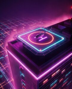 лёгкий вертолёт на неоновой вертолётной площадке в стиле Sparrow в ГТА 6