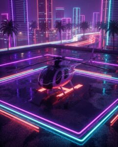 Гражданский вертолёт на неоновой площадке в стиле Frogger из ГТА 6