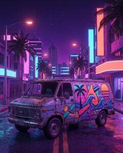 Бандитский фургон в неоновом стиле как символ Gang Burrito в ГТА 6