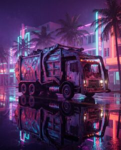 Мусоровоз в неоновом стиле как образ Trashmaster в ГТА 6
