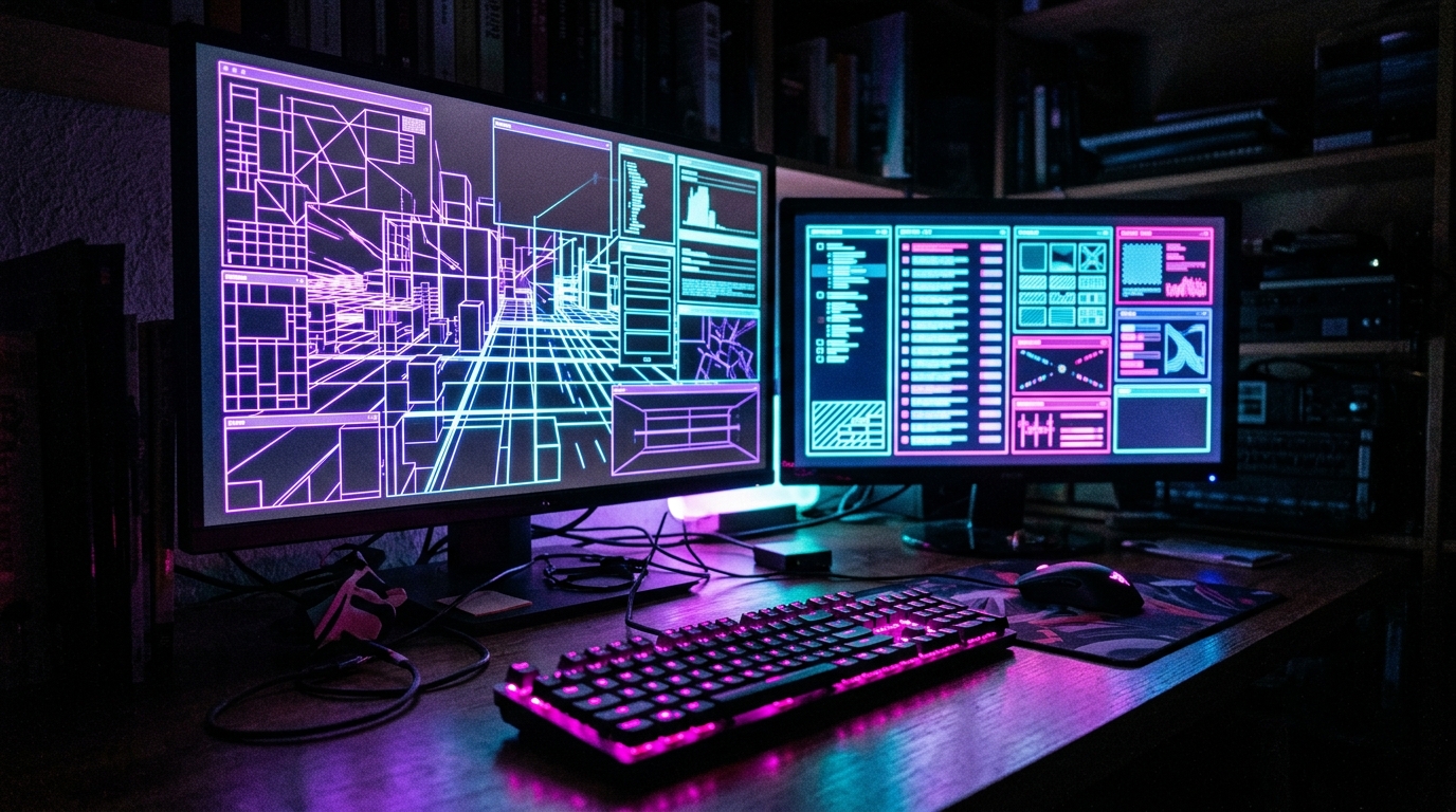 Компьютерная станция с интерфейсом ролевых серверов гта 6 в неоновом свете