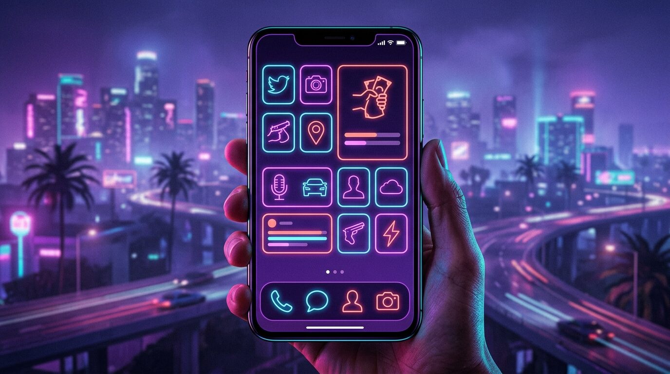 Телефон в ГТА 6: интерфейс, соцсети и приложения героев · концепт Vicemania