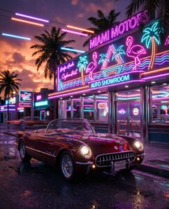 неоновый ретро родстер как образ Coquette в ГТА 6