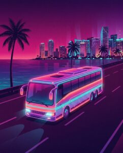Dashound в ГТА 6, автобус на неоновом шоссе