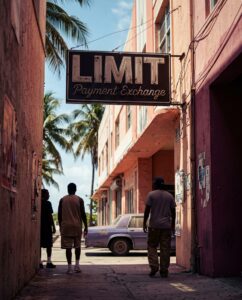 неоновая реклама платёжной системы Limit на здании в стиле ГТА 6
