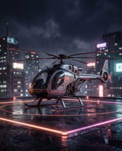 лёгкий вертолёт на неоновой вертолётной площадке в стиле Sparrow в ГТА 6